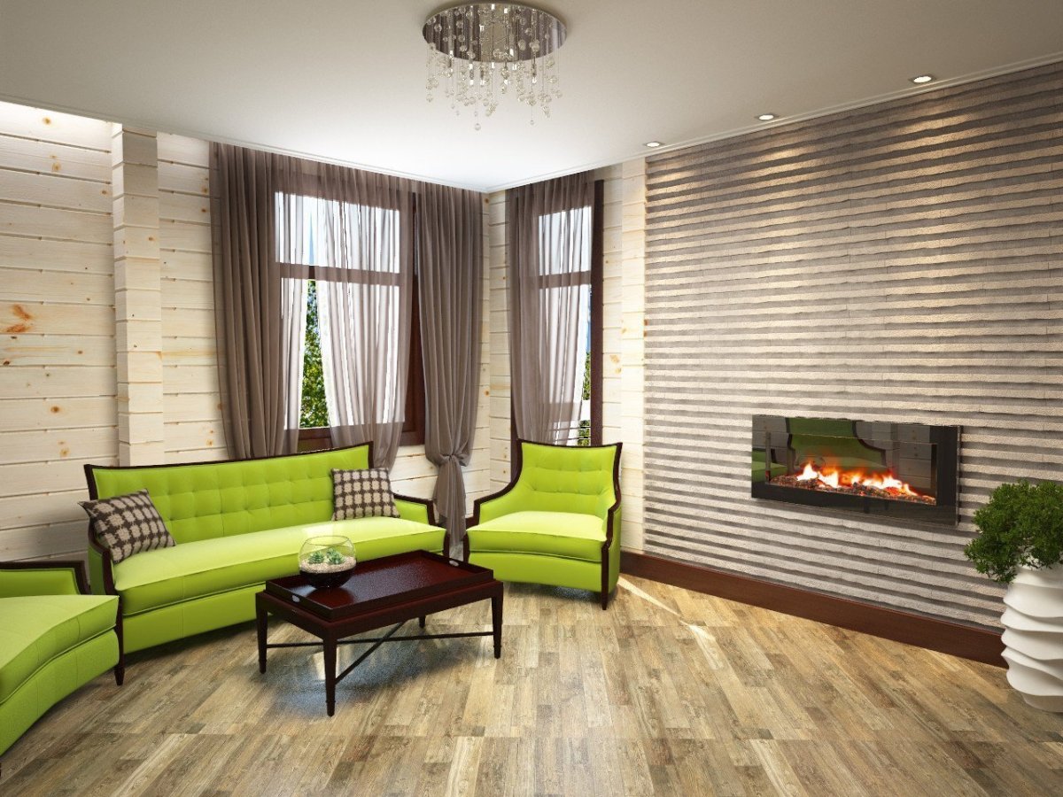 Гостиная отделанная имитацией бруса