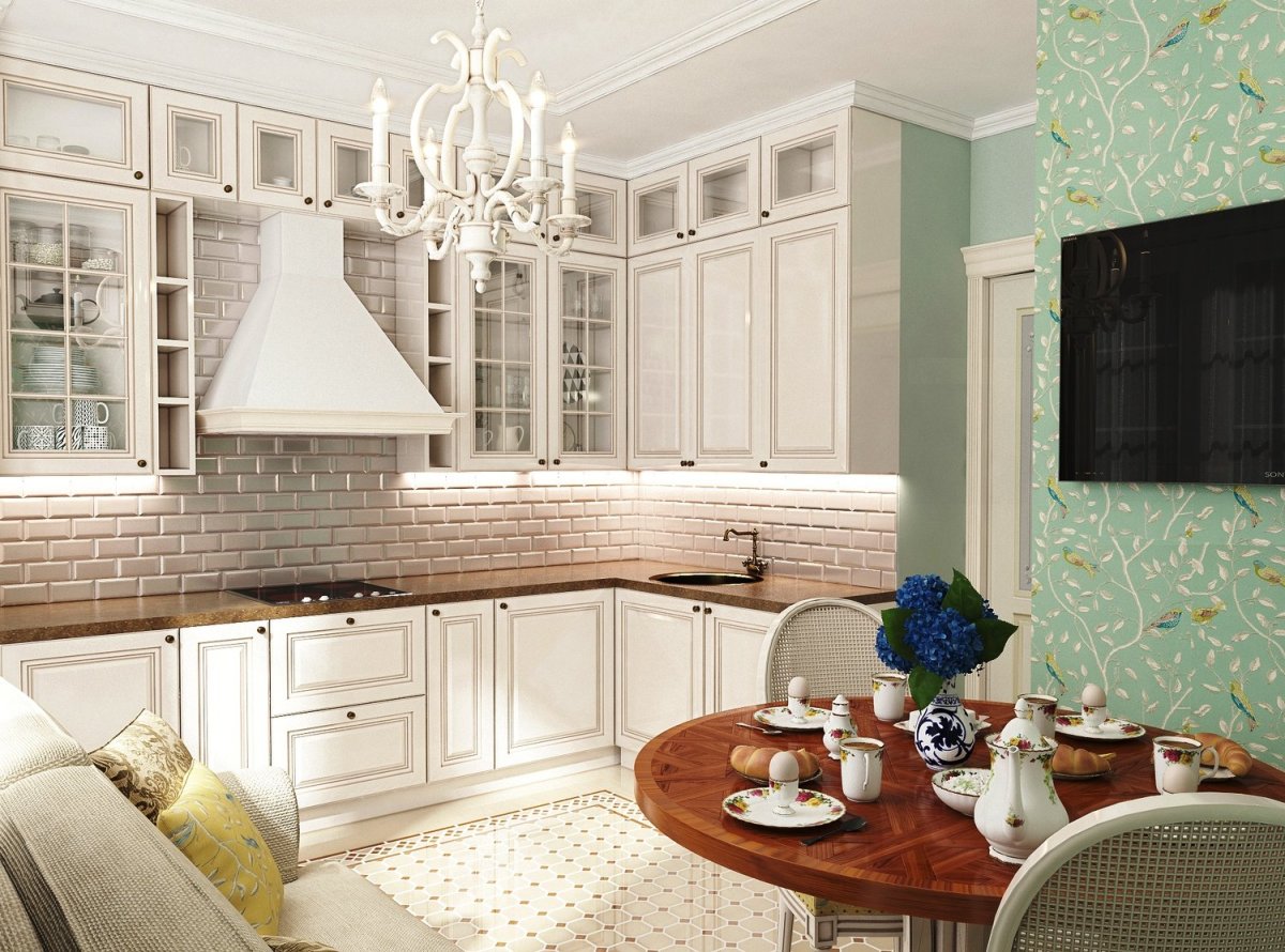 Интерьер маленькой прямоугольной кухни