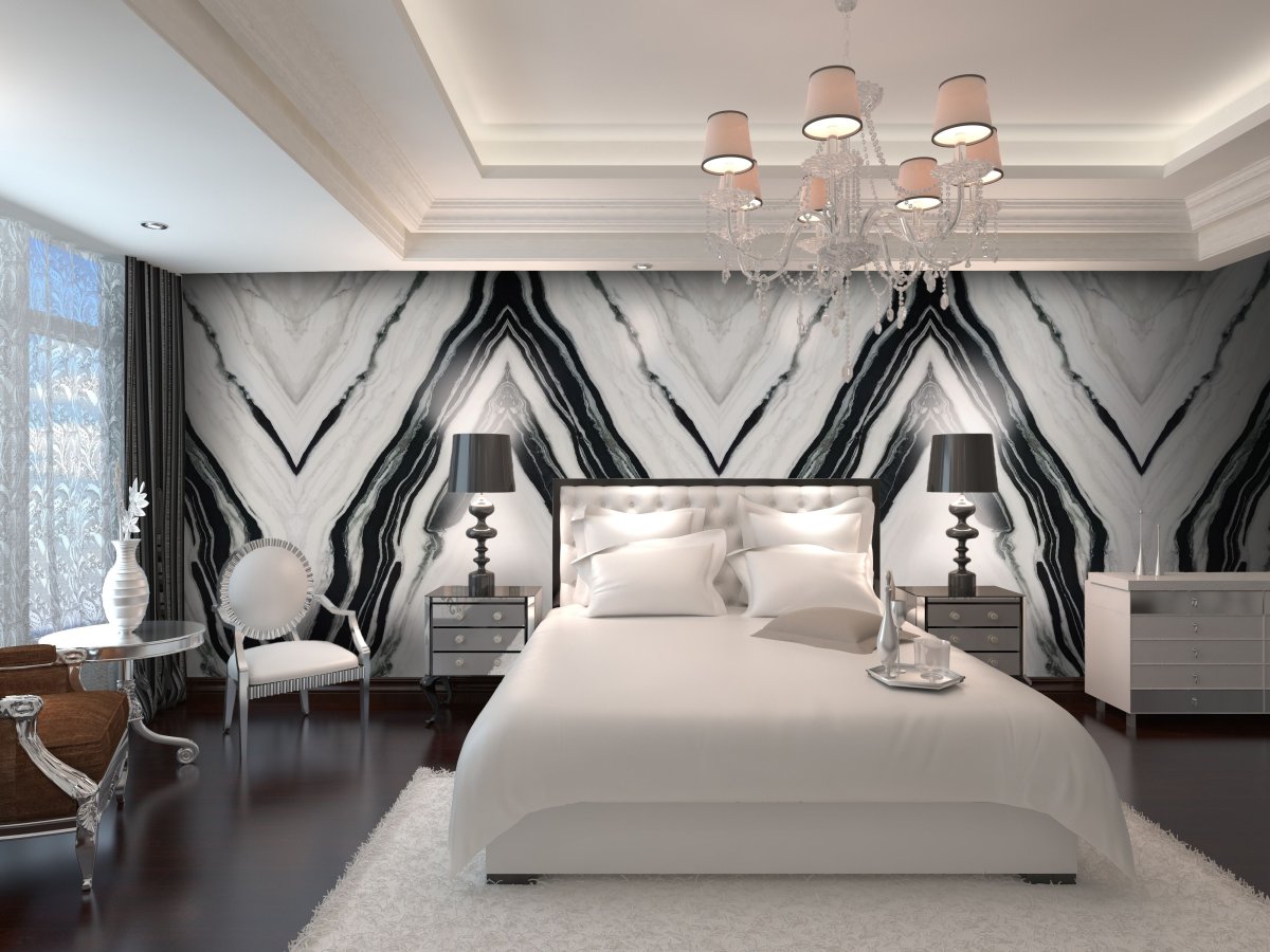 Мрамор в интерьере спальни