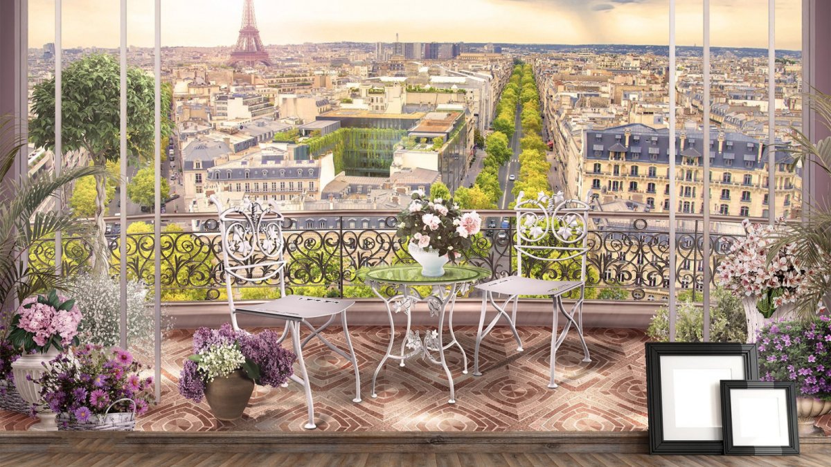 Фрески улочки Италии с кафе