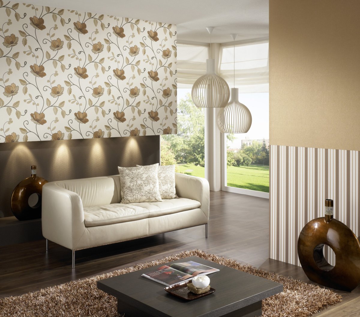 Сочетание обоев в гостиной