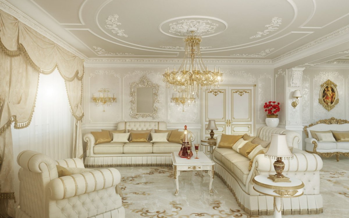 Белая гостиная в классическом стиле