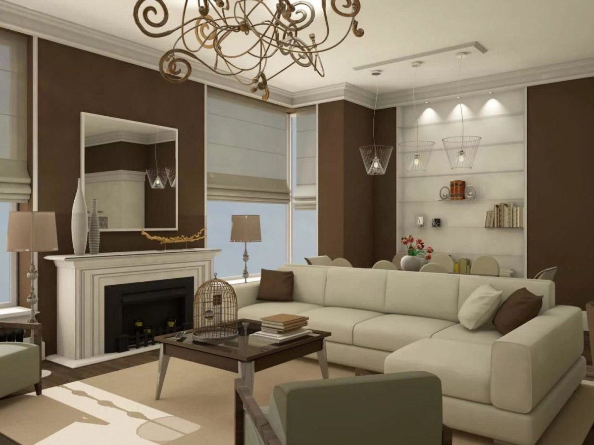 Кофейные стены в гостиной