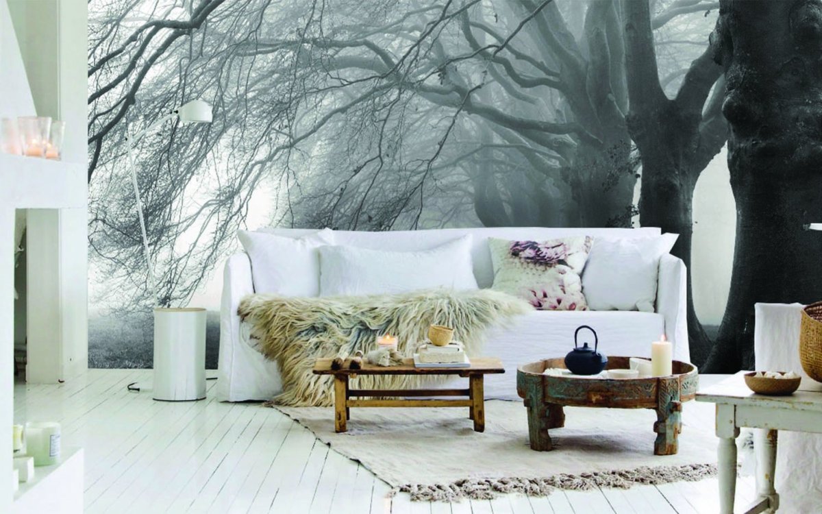 Зимние фотообои в интерьере