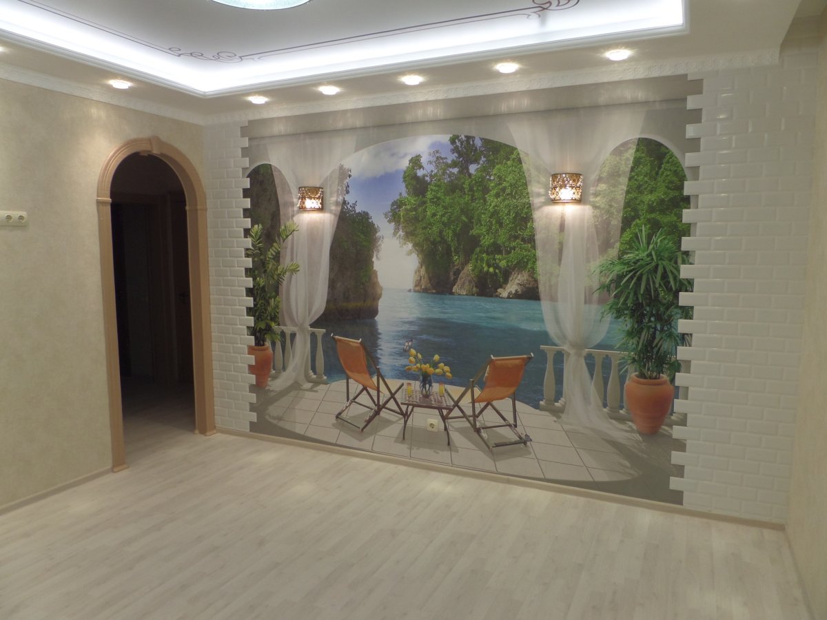 Обрамление фотообоев в интерьере