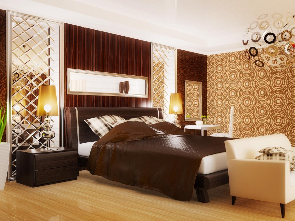 Спальня в коричнево золотых тонах