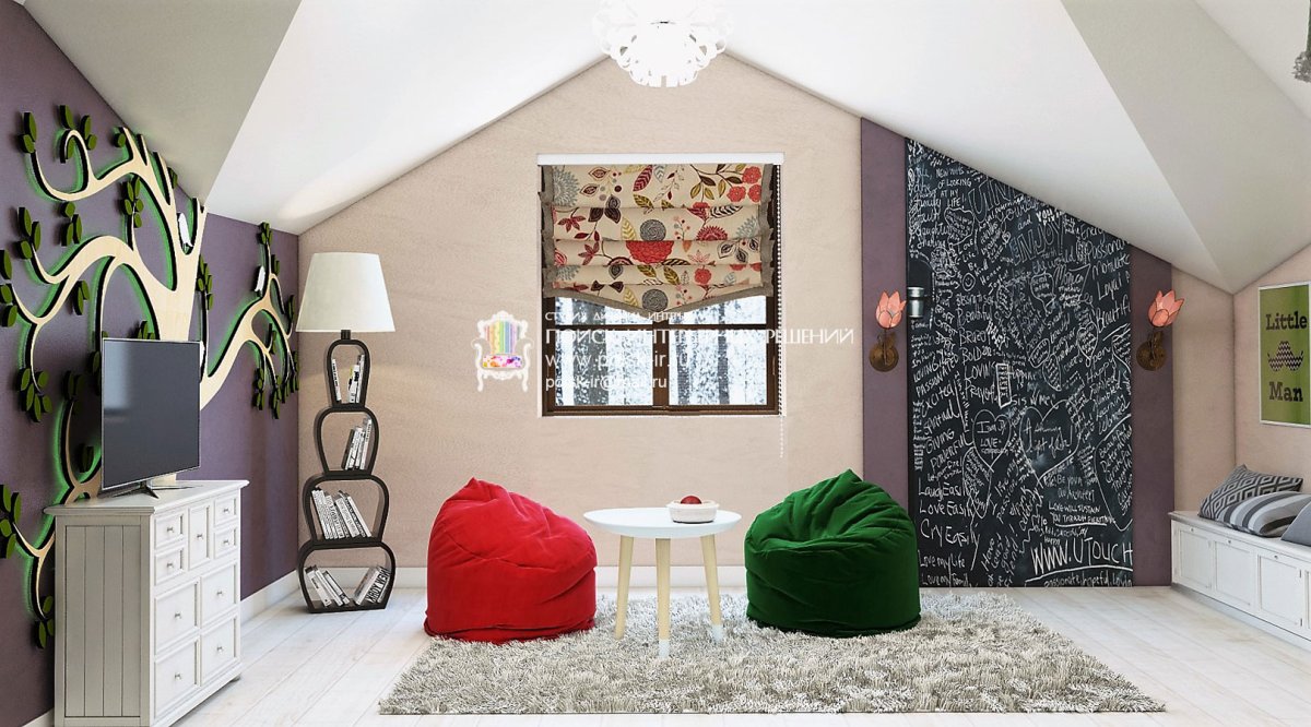 Обои в детской на мансардном этаже