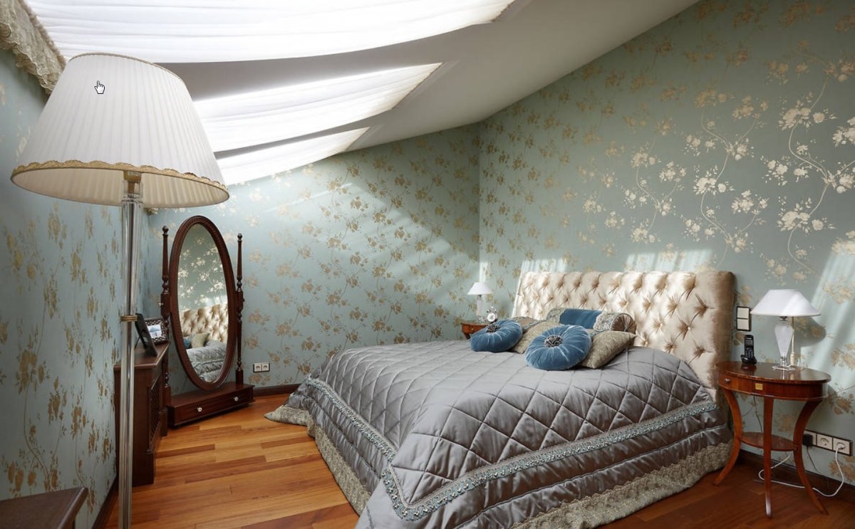 Комбинированные обои в спальню мансарда