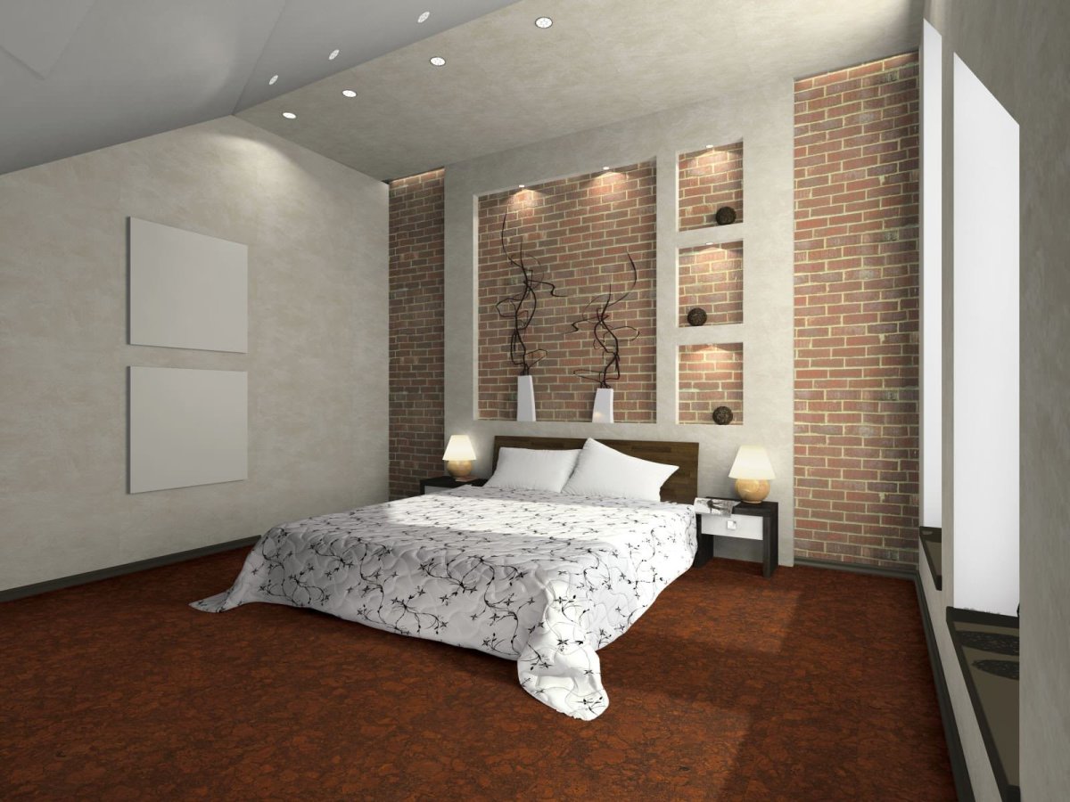 Декоративный камень кирпич в интерьере спальни