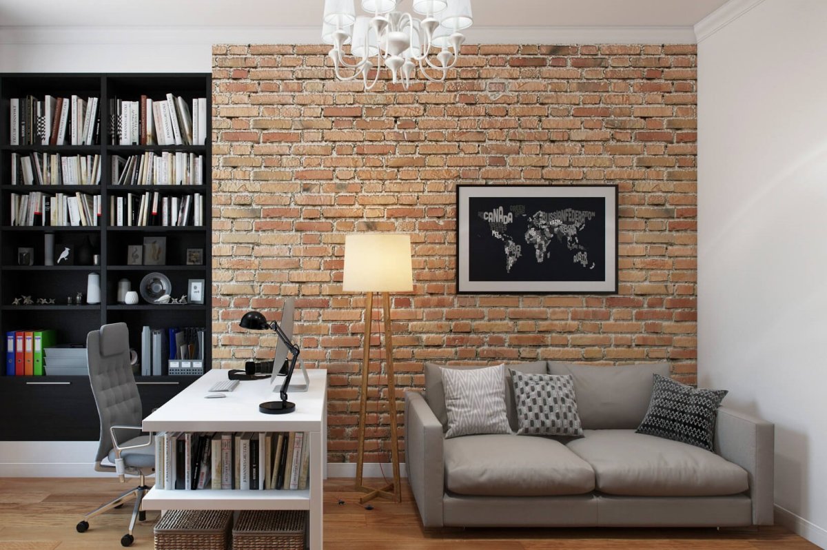 Акцентная кирпичная стена в интерьере