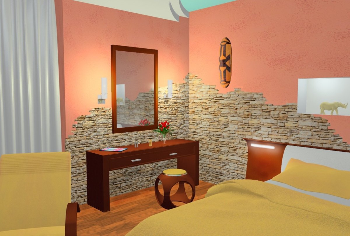 Декоративный камень в интерьере спальни