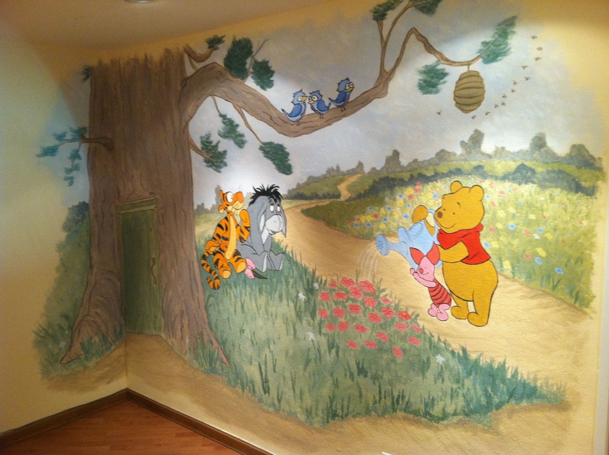 Росписи стен в детском саду вини пух