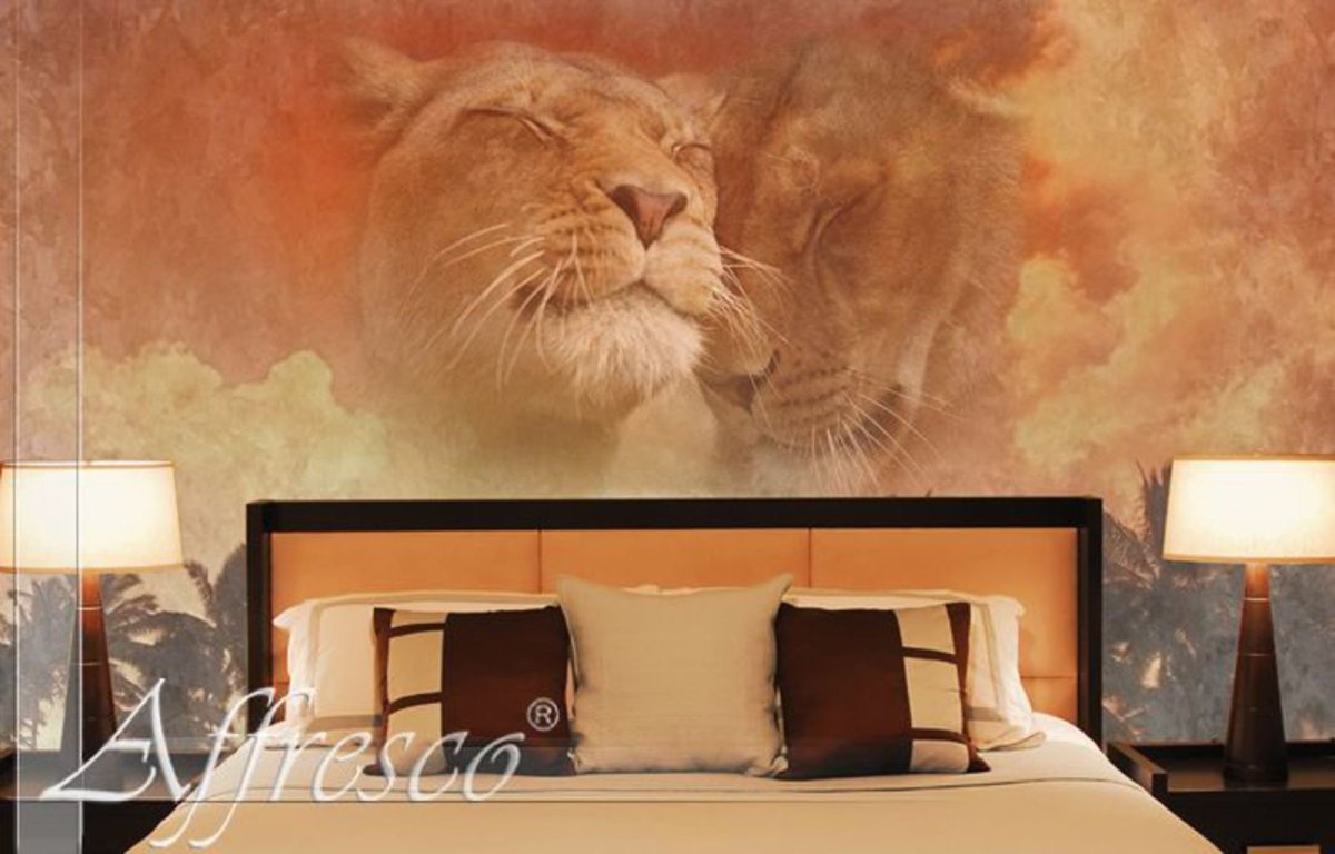 Фреска Лев на стену в интерьере