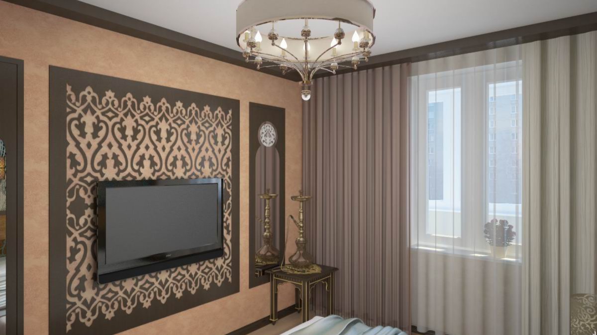 Обои в багете на стене в гостиной