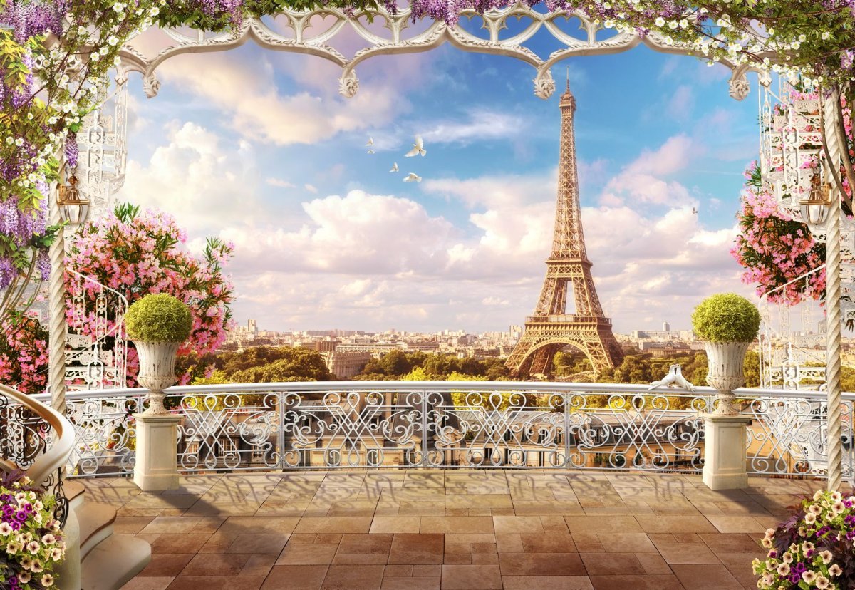 Фреска вид на Париж с балкона