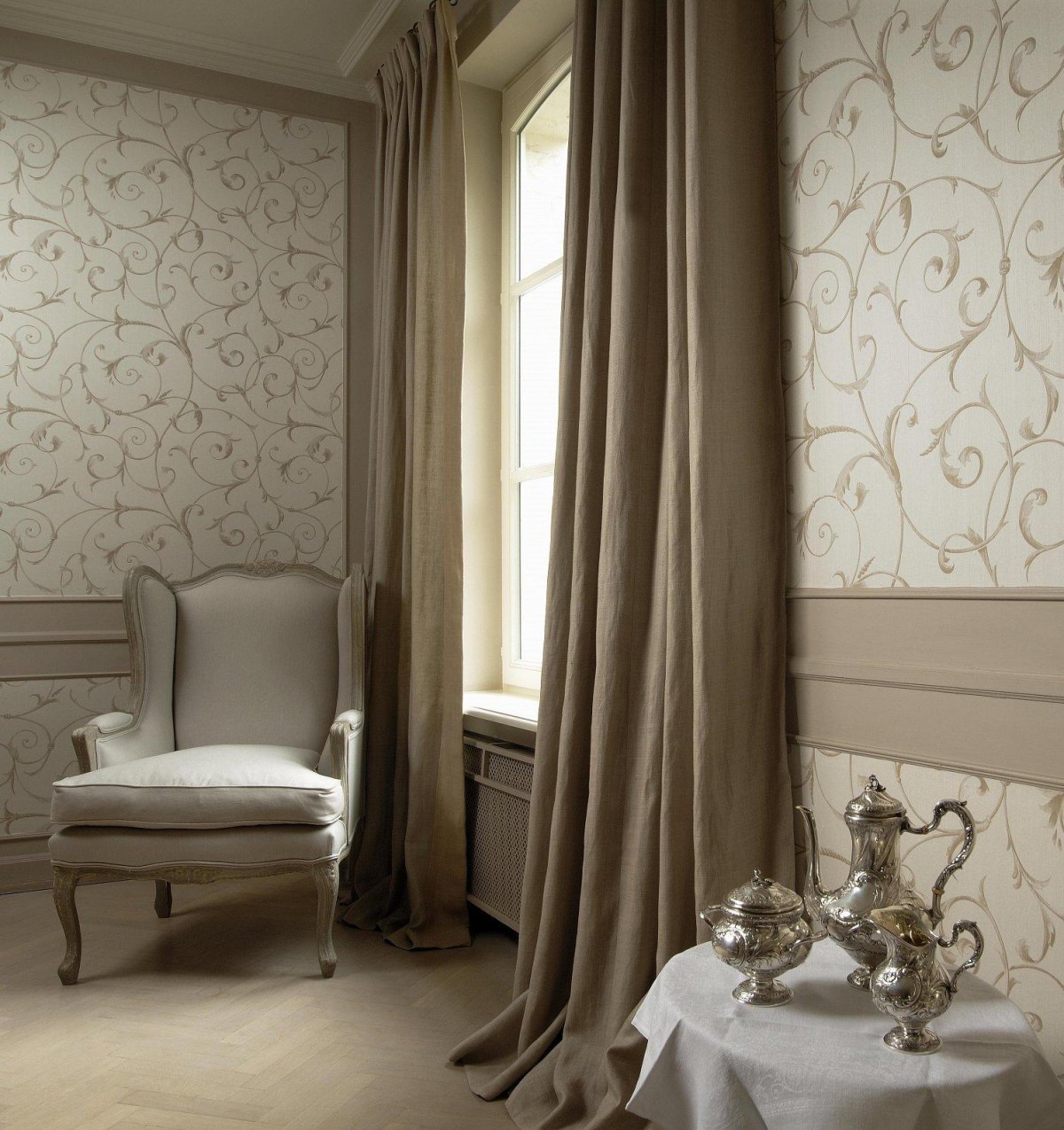 Обои бежевые для стен в интерьере