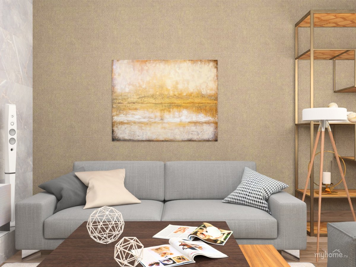 Обои под мешковину в интерьере гостиной