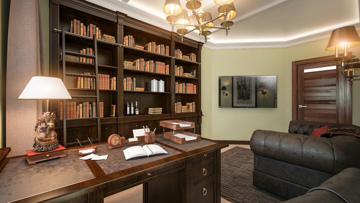 Кабинет с библиотекой в современном стиле