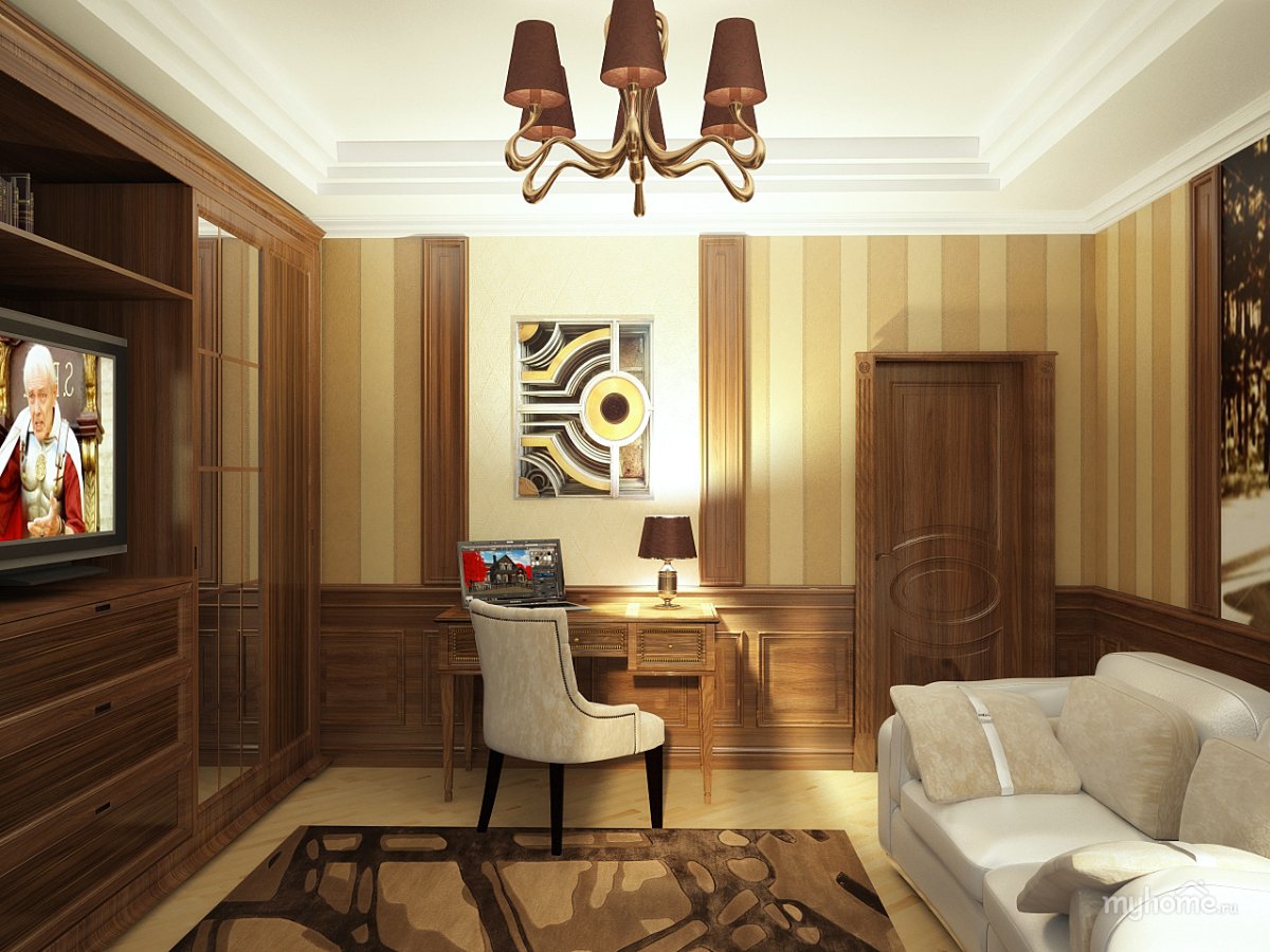 Кабинет с темными обоями