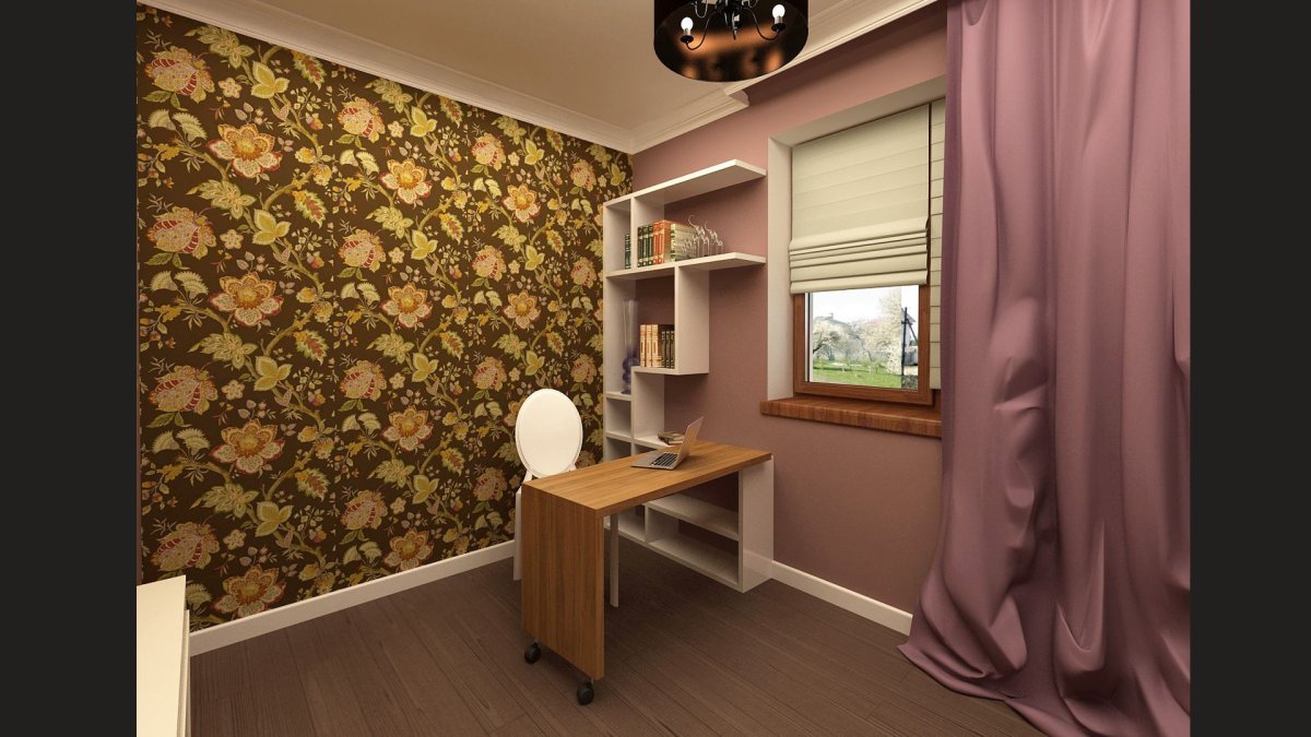 Комбинирование обоев в маленьком кабинете