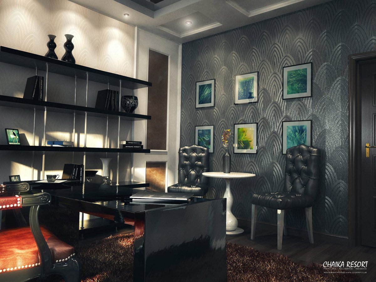 Кабинет темный интерьер