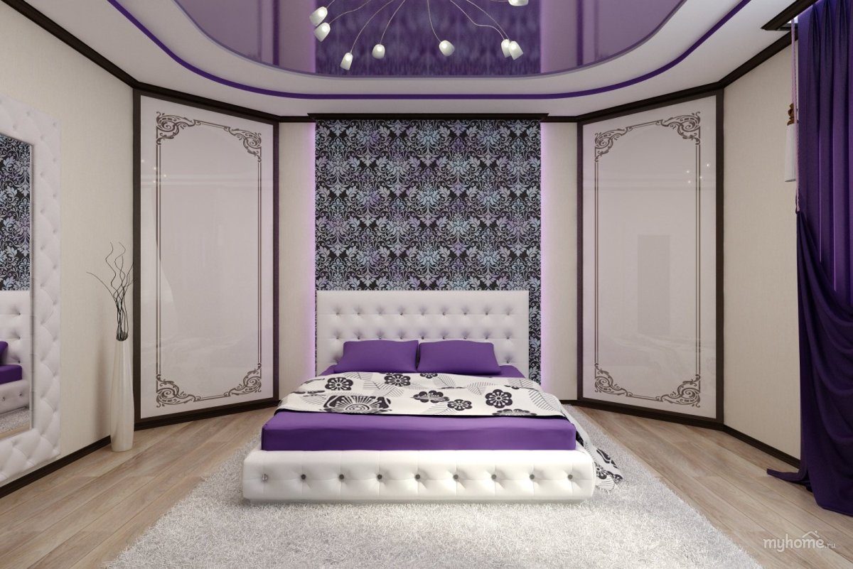 Фиолетовые жидкие обои в интерьере