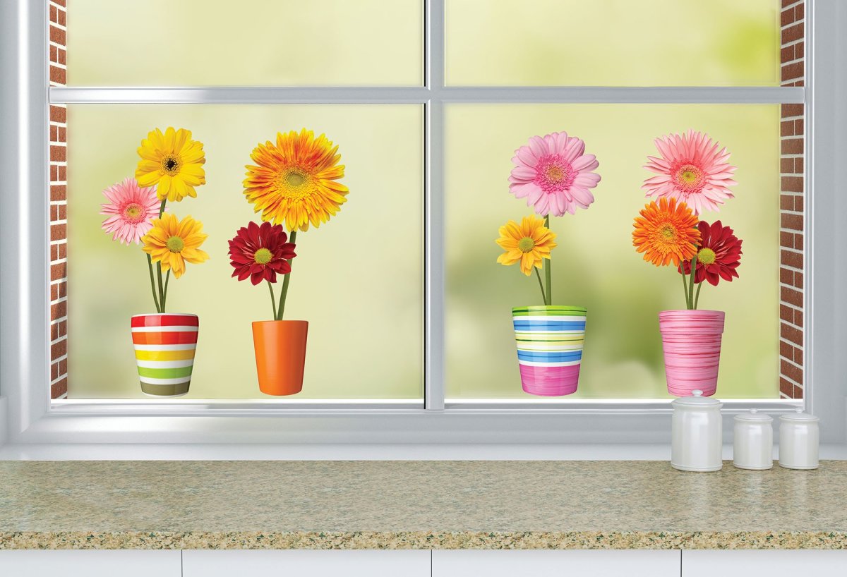 Наклейки на окна цветы в горшках