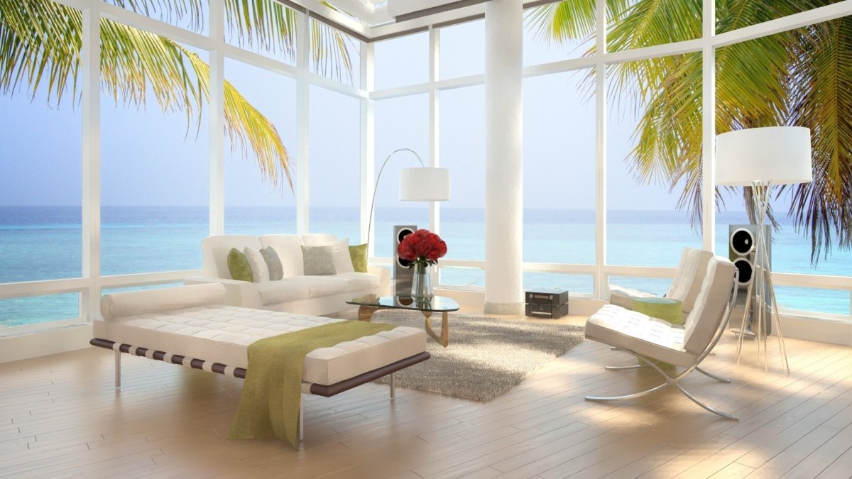 Фотообои с видом на море в интерьере