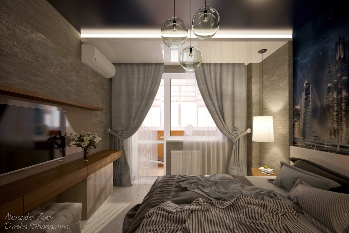 Дизайн напротив кровати