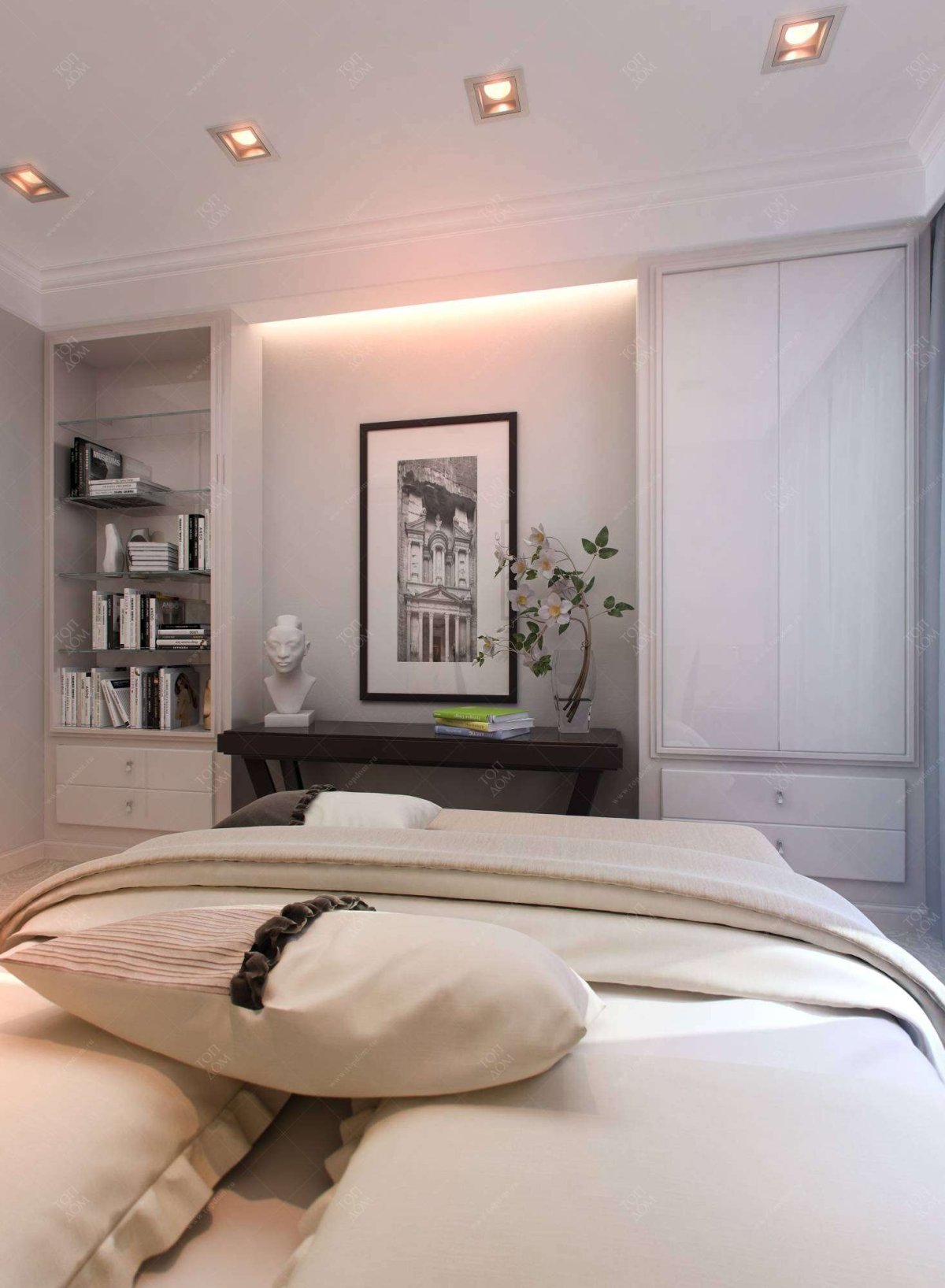 Стена напротив кровати в спальне