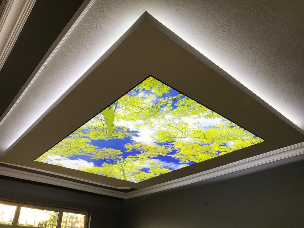Декоративное световое фальш окно в потолке