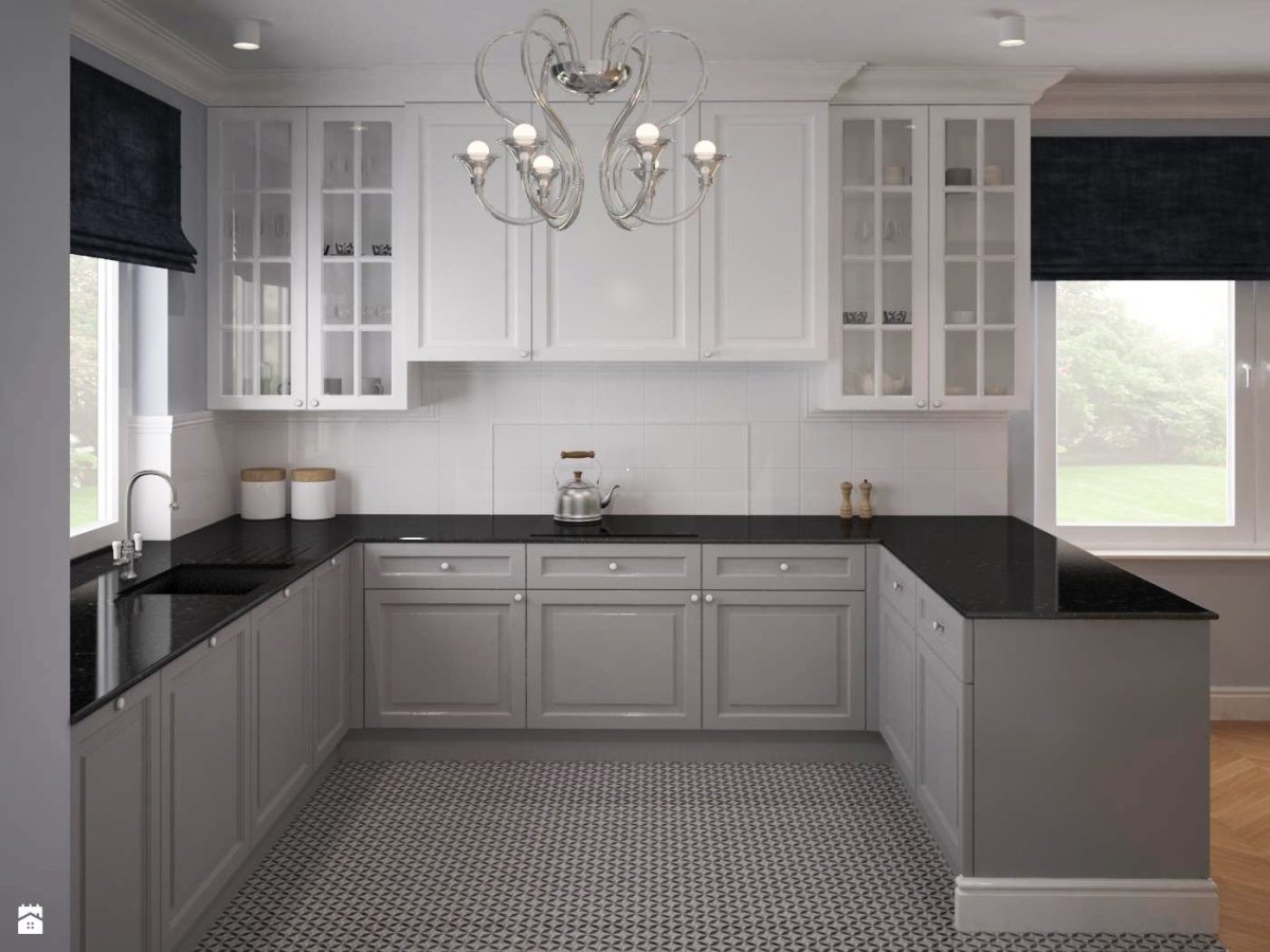 Кухня Будбин белая и черная столешница икеа