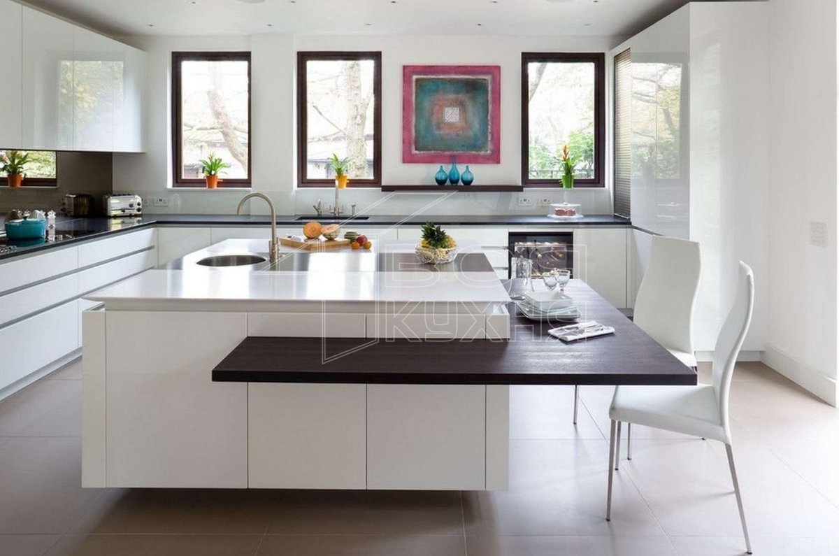 Современные кухни угловые с окном