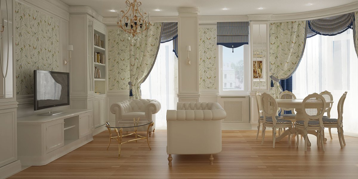 Шторы в комнате с двумя окнами