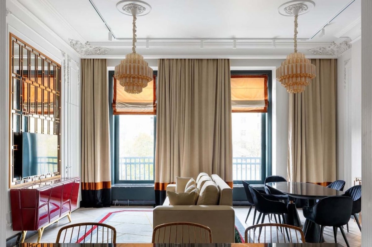 Шторы в кухню-гостиную на два окна