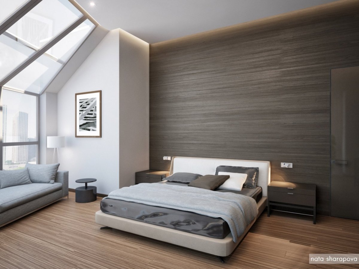 Спальня белая с деревом