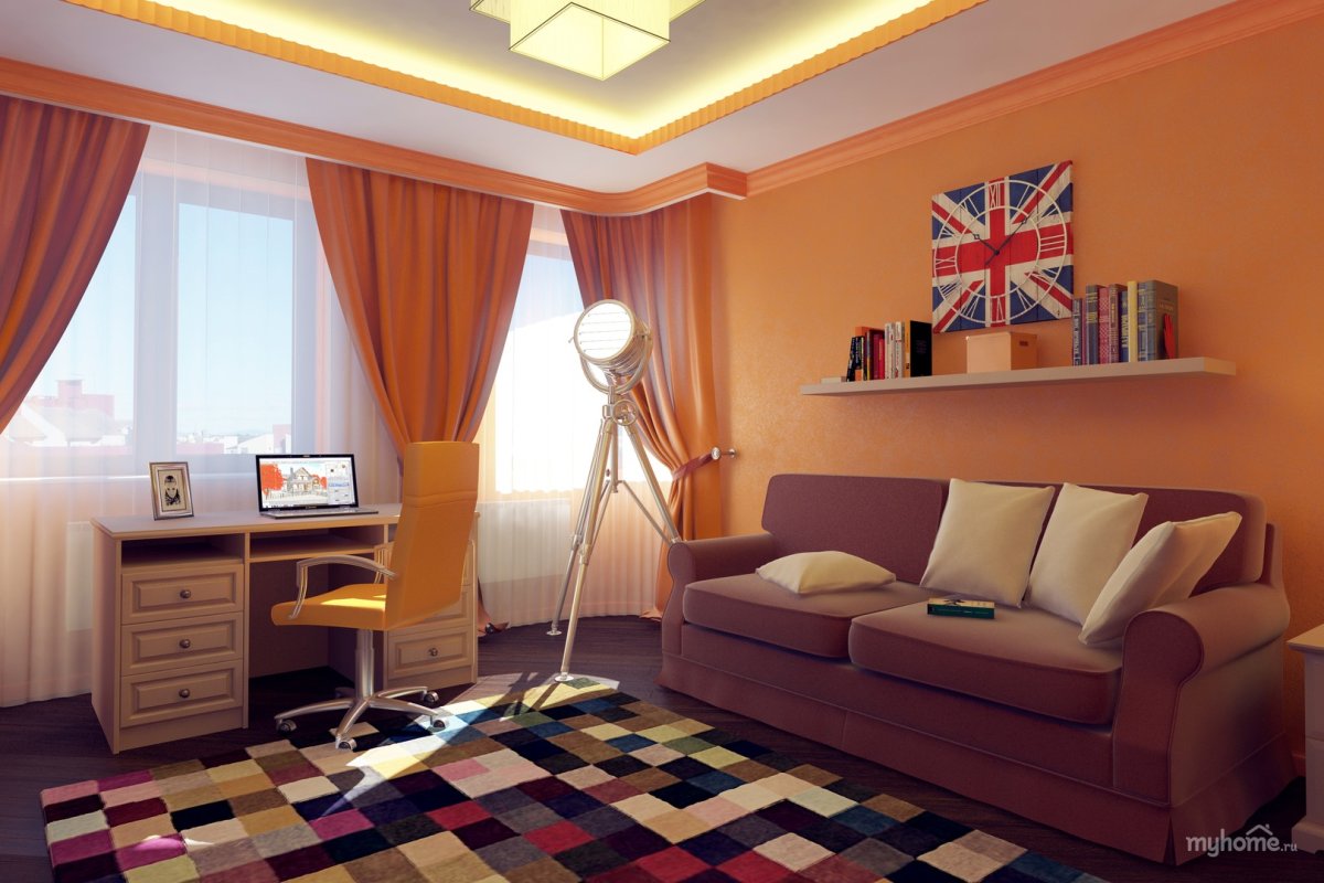 Комната для подростка с 2 окнами