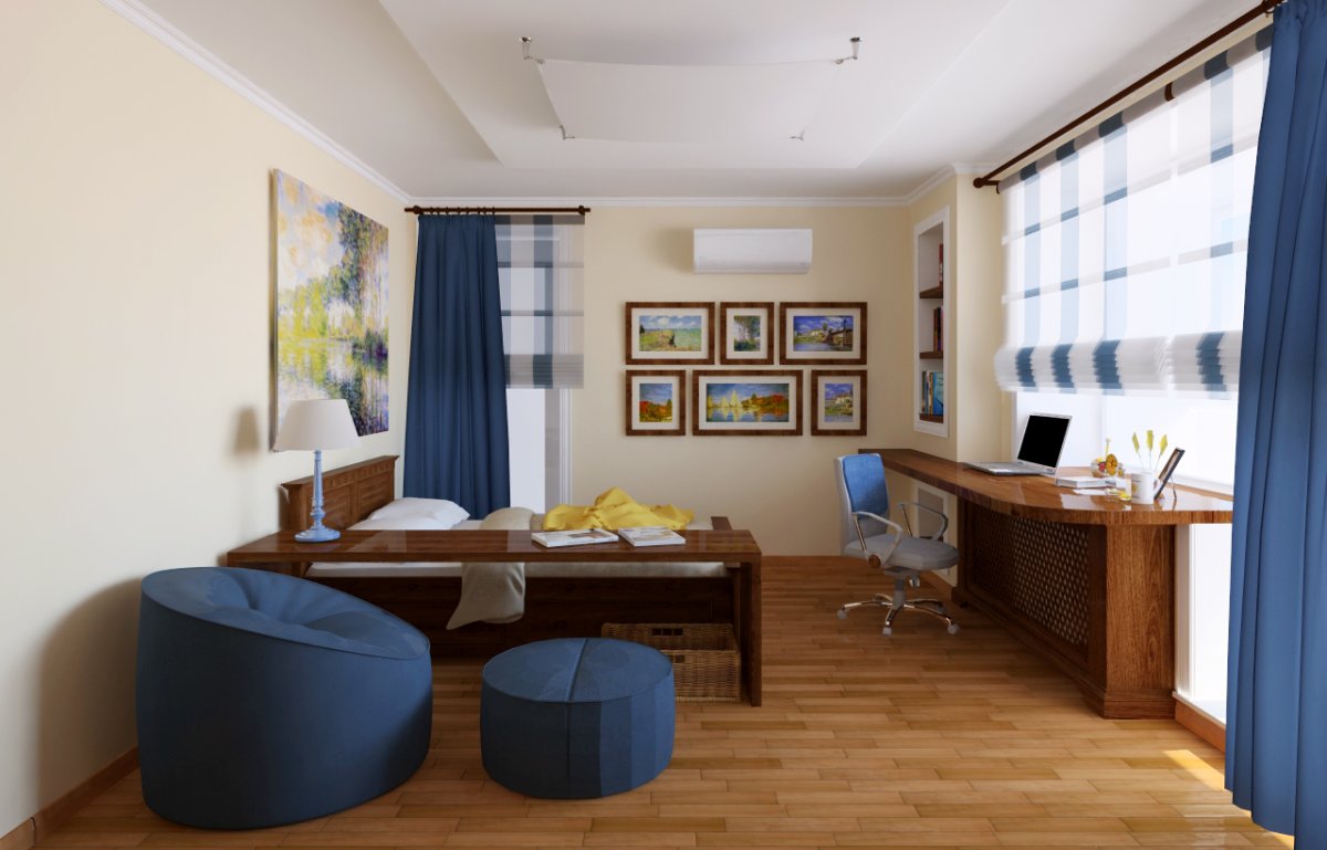 Комната для мальчика подростка с 2 окнами