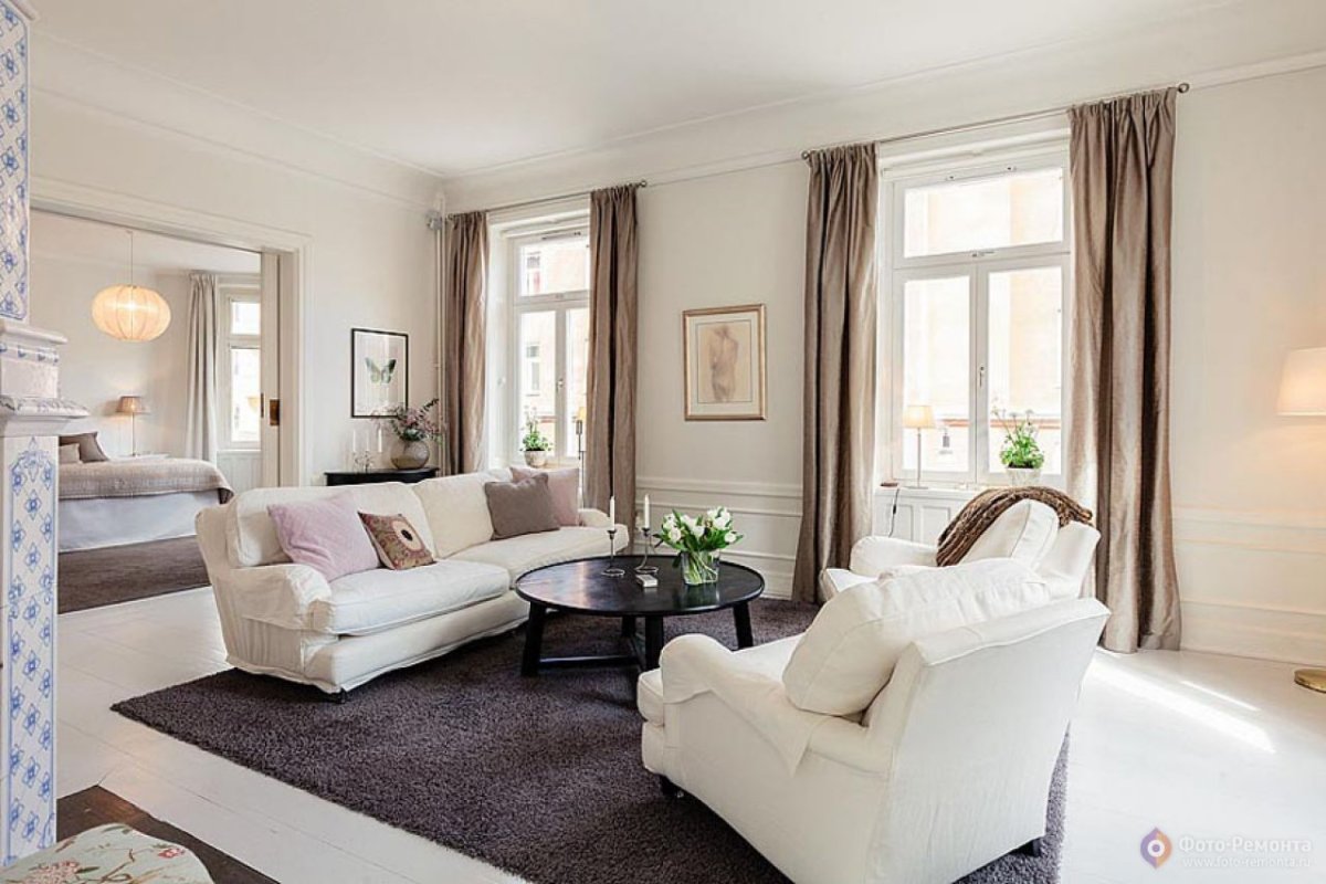 Текстиль в гостиной Скандинавский стиль