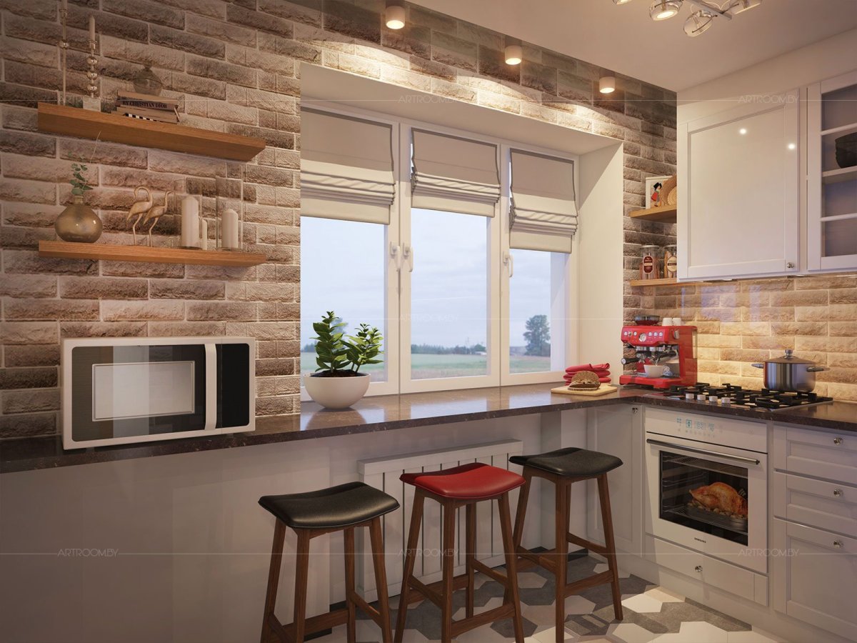 Подоконник барная стойка на кухне