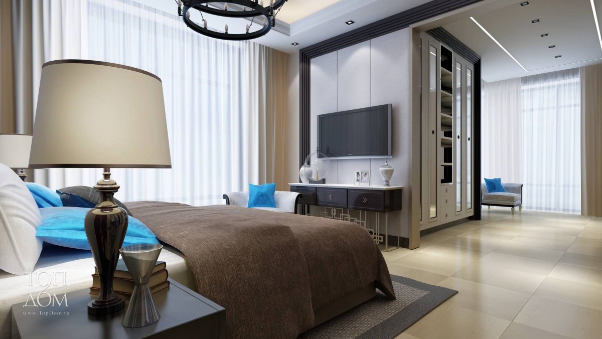 Зонирование большой спальни в частном доме