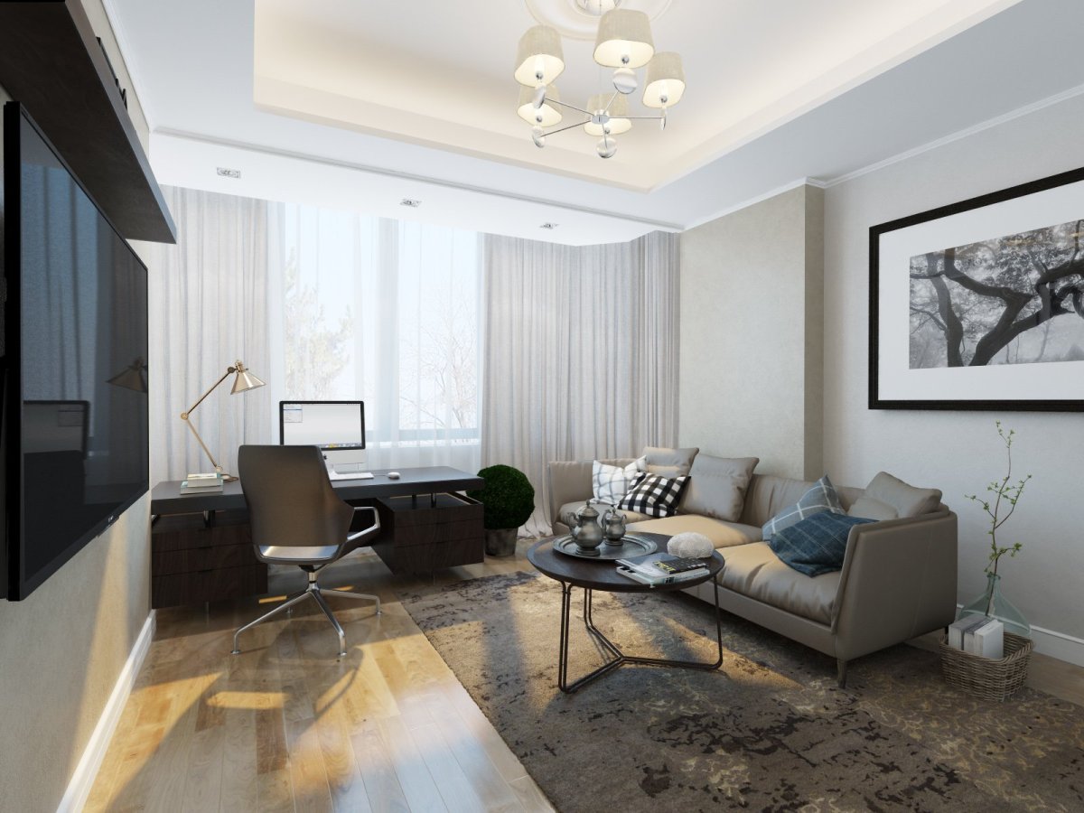 Интерьер кабинета в серых тонах