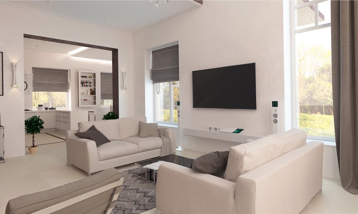 Гостиная с двумя диванами напротив