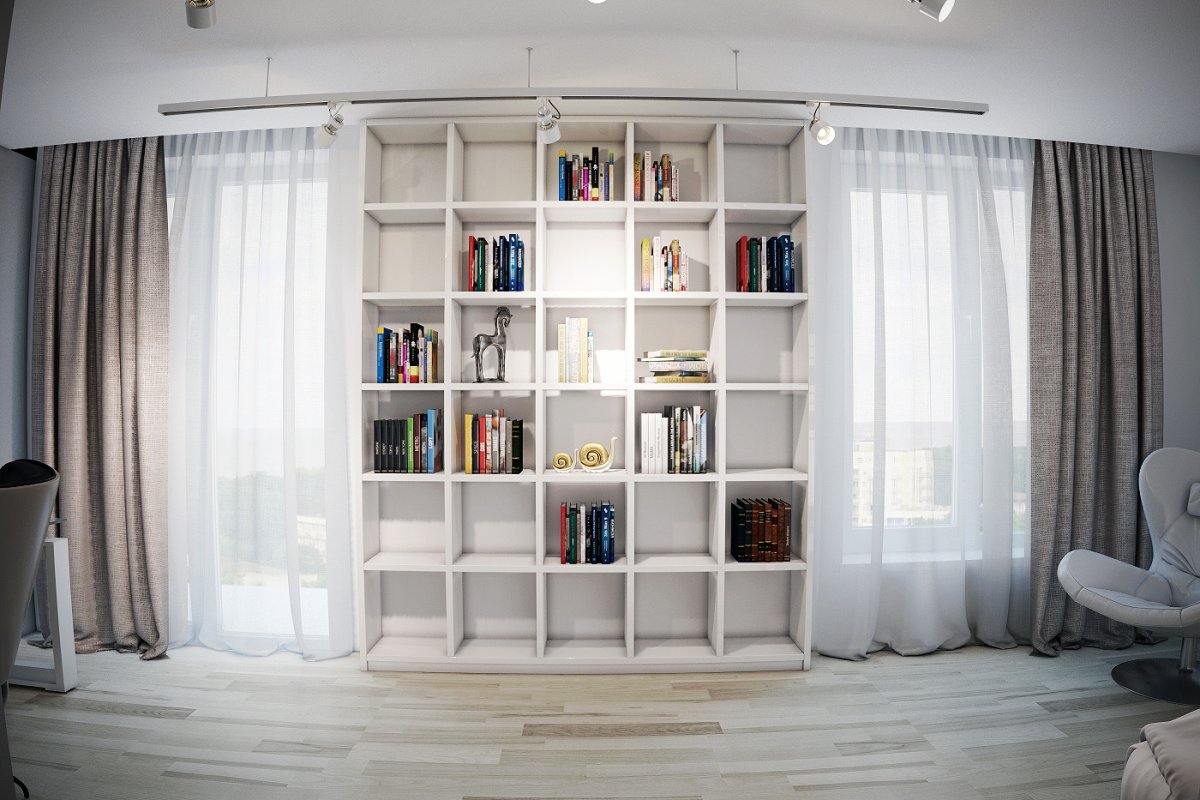 Спальня с книжными полками