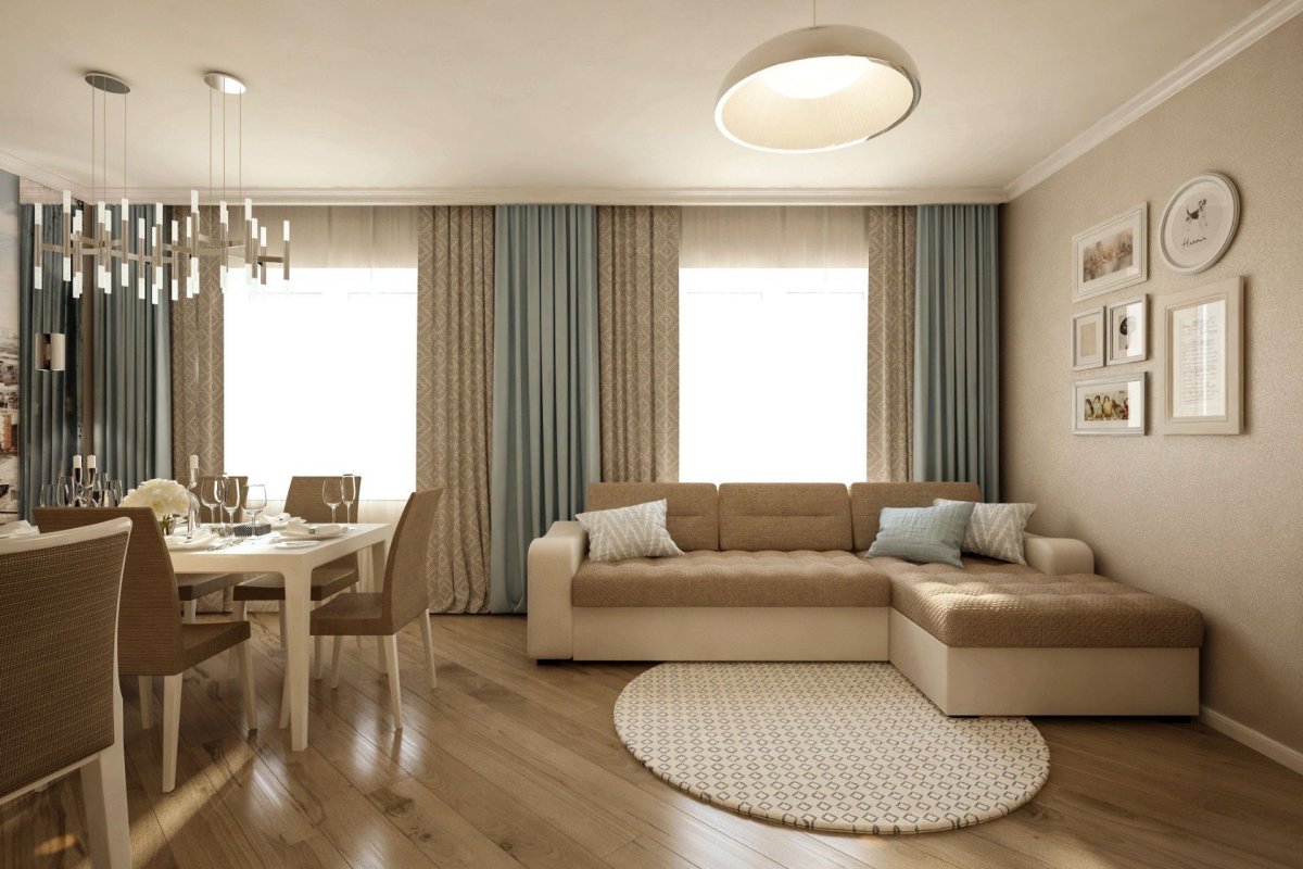 Гостиная с 2 окнами