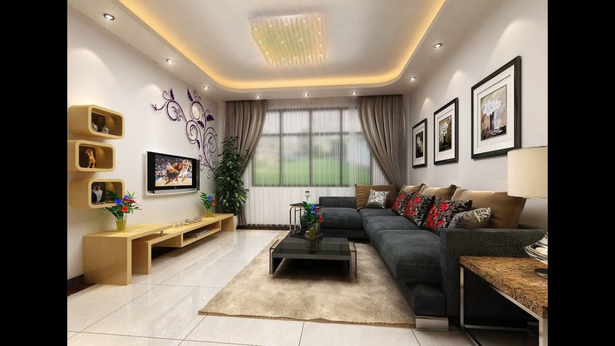 Интерьер гостиной неправильной формы