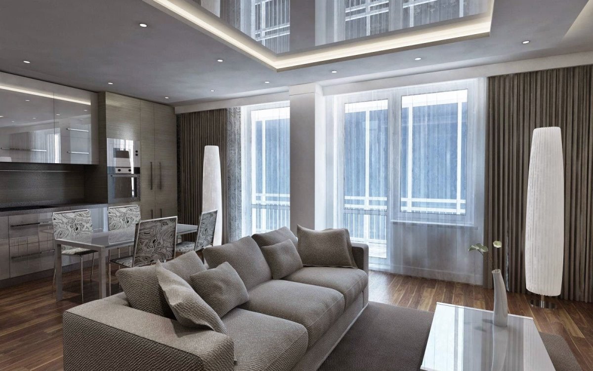 Кухня гостиная с витражными окнами