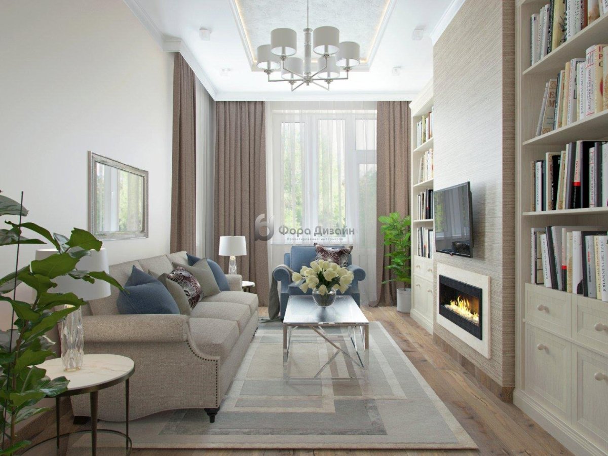 Интерьер гостиной без окон