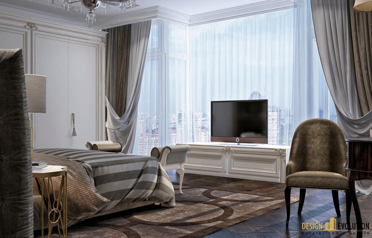 Телевизор у окна в интерьере