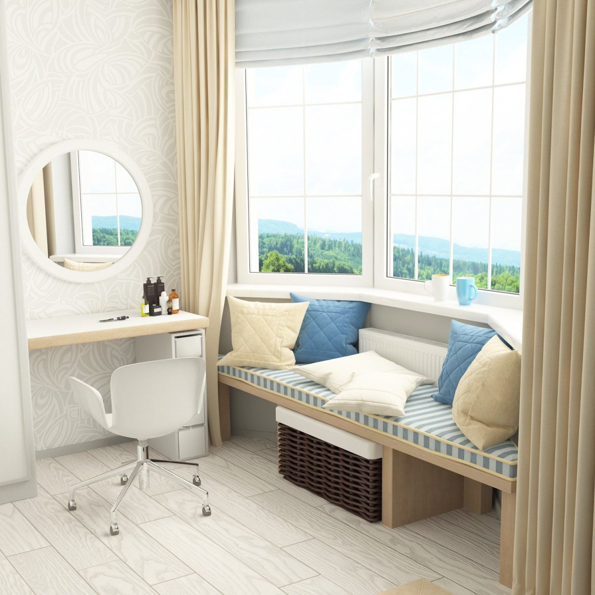 Широкий подоконник в спальне